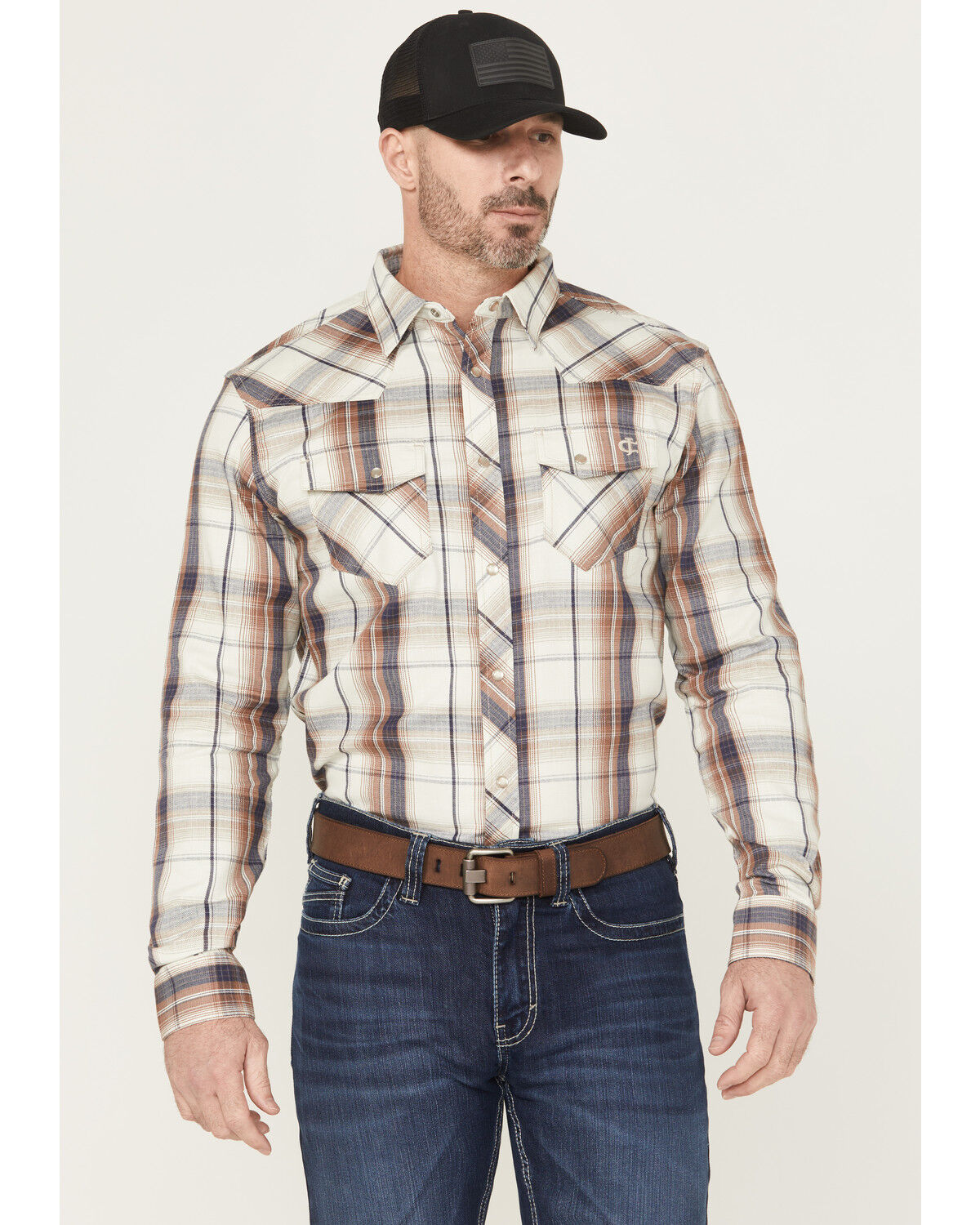 Image #1 - Cody James Men's FR Plaid Print Long Sleeve Snap Work Shirt, Natural, hi-res