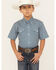 Roper Boys' Amarillo Geo Print Short Sleeve Western Button Down Shirt, Blue, hi-res