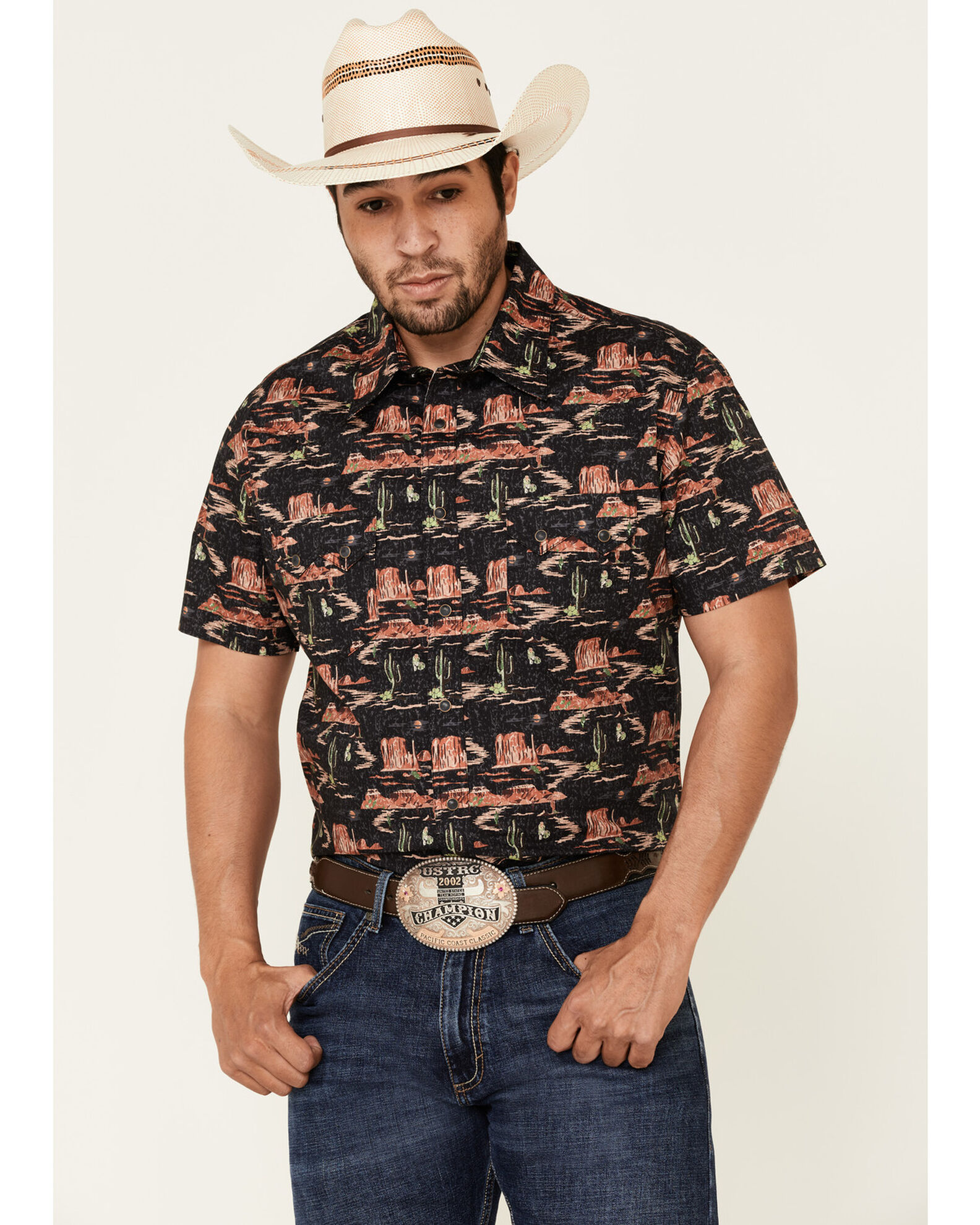 Black short sleeve western shirt hotsell