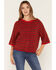 Image #1 - By Together Women's Striped Short Sleeve Button-Down Sweater, Red, hi-res