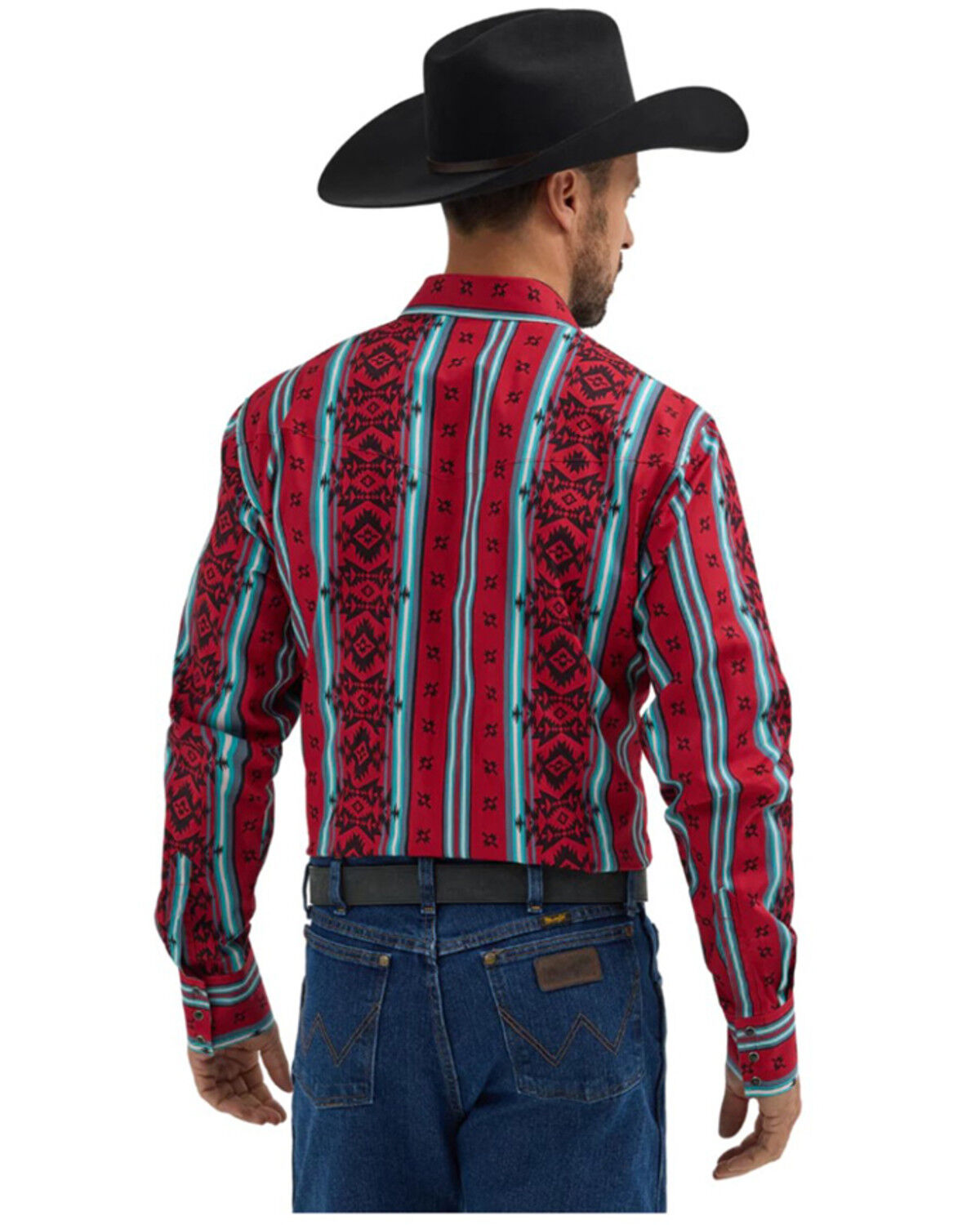 Image #2 - Wrangler Men's Checotah Sonoran Printed Long Sleeve Snap Western Shirt - Tall, Red, hi-res