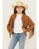 Image #1 - Fornia Girls' Solid Fringe Faux Suede Zip-Up Jacket, Camel, hi-res