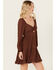 Image #2 - Jolt Women's Long Sleeve Swiss Dot Gauze Dress, Brown, hi-res