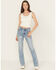 Image #3 - Rock & Roll Denim Women's Medium Wash Mid Rise Distressed Bootcut Stretch Denim Jeans, Medium Wash, hi-res