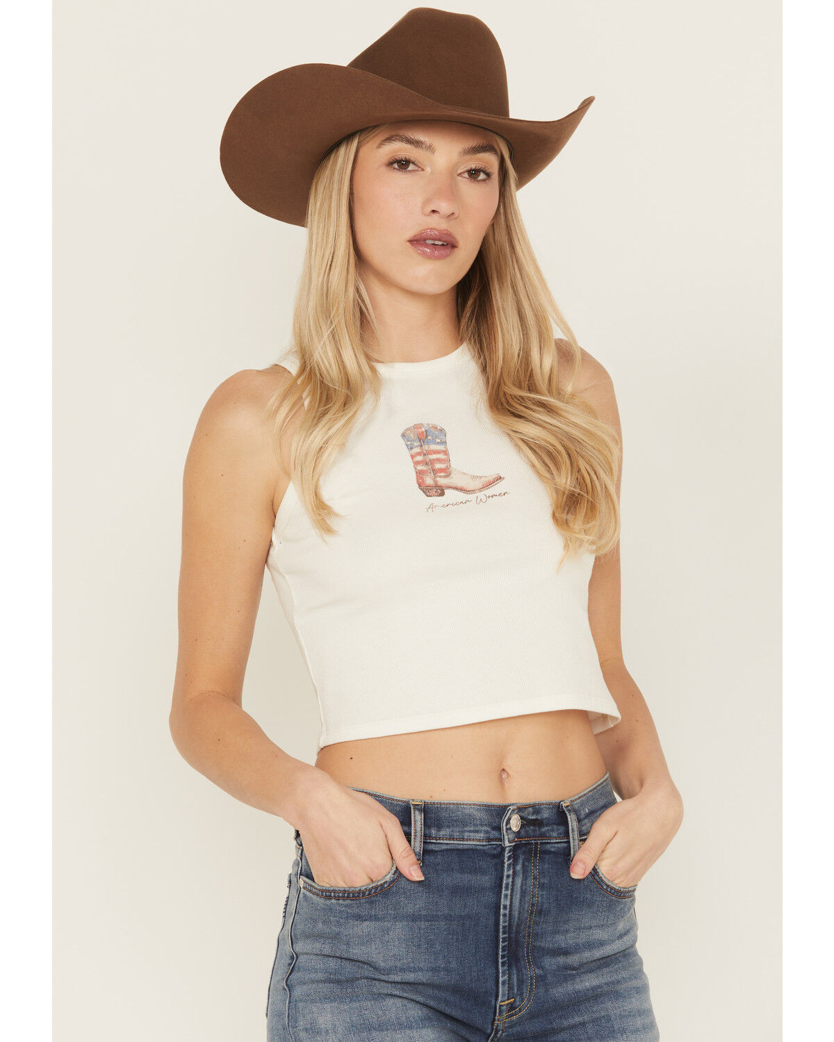 Image #1 - Originality Women's American Women Graphic Tank, White, hi-res