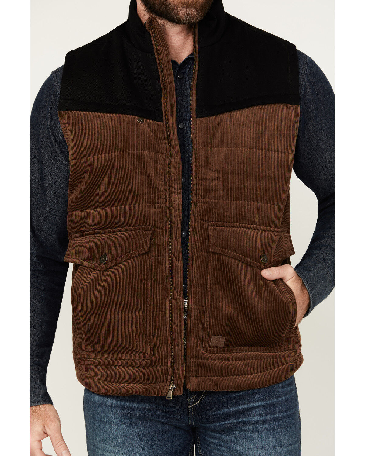 Image #3 - Cody James Men's Waren Corduroy Puffer Vest, Brown, hi-res
