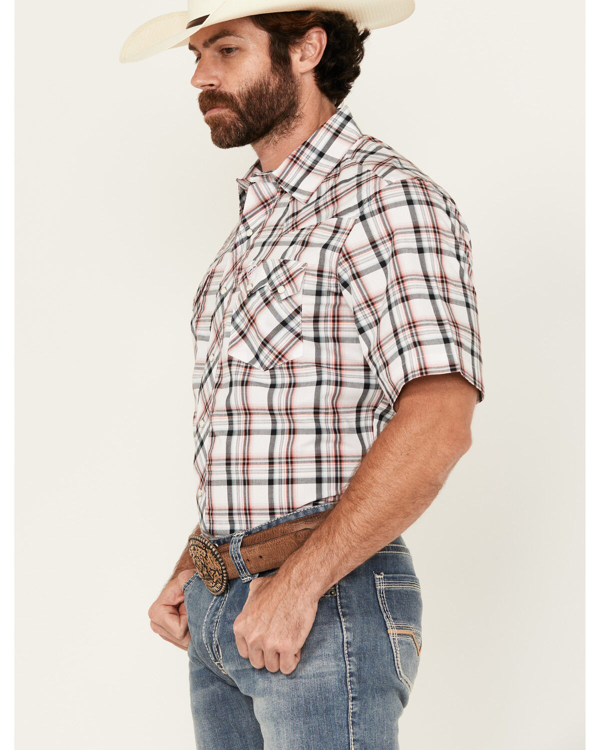 Image #3 - Wrangler Retro Men's Plaid Print Short Sleeve Snap Western Shirt, White, hi-res