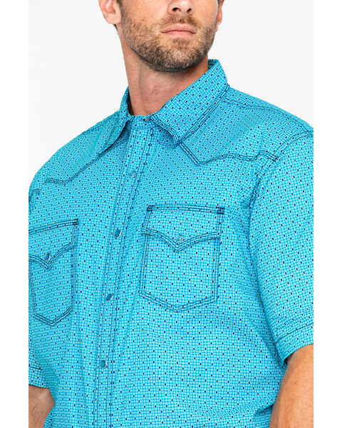 Image #4 - Wrangler 20X Men's Competition Geo Print Short Sleeve Snap Western Shirt, Turquoise, hi-res