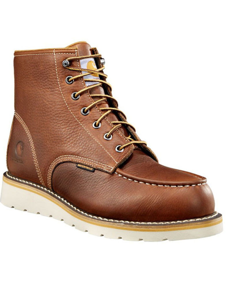 Carhartt Men's 6" Tan Waterproof Wedge Boots - Moc Toe, Tan, hi-res
