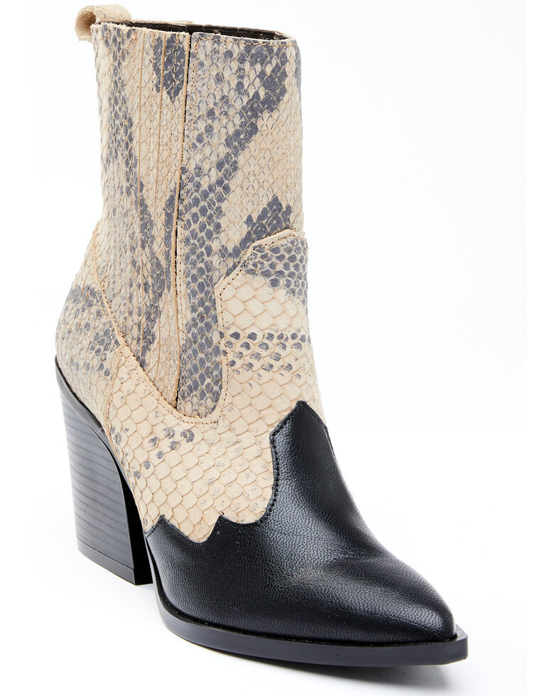 Dan Post Women's Snake Print Fashion Booties - Snip Toe, Black, hi-res