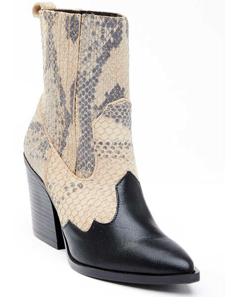 Dan Post Women's Snake Print Fashion Booties - Pointed Toe, Black, hi-res