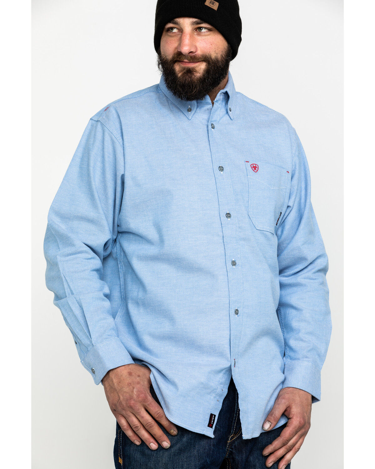 Image #1 - Ariat Men's FR Solid Durastretch Long Sleeve Work Shirt - Tall, Blue, hi-res