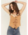 Image #1 - Originality Women's Faux Suede Lace Trim Tank Top, Camel, hi-res