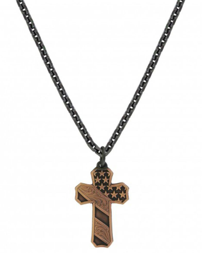Montana Silversmiths Men's Nickel Faded Glory Cross Necklace , Silver, hi-res