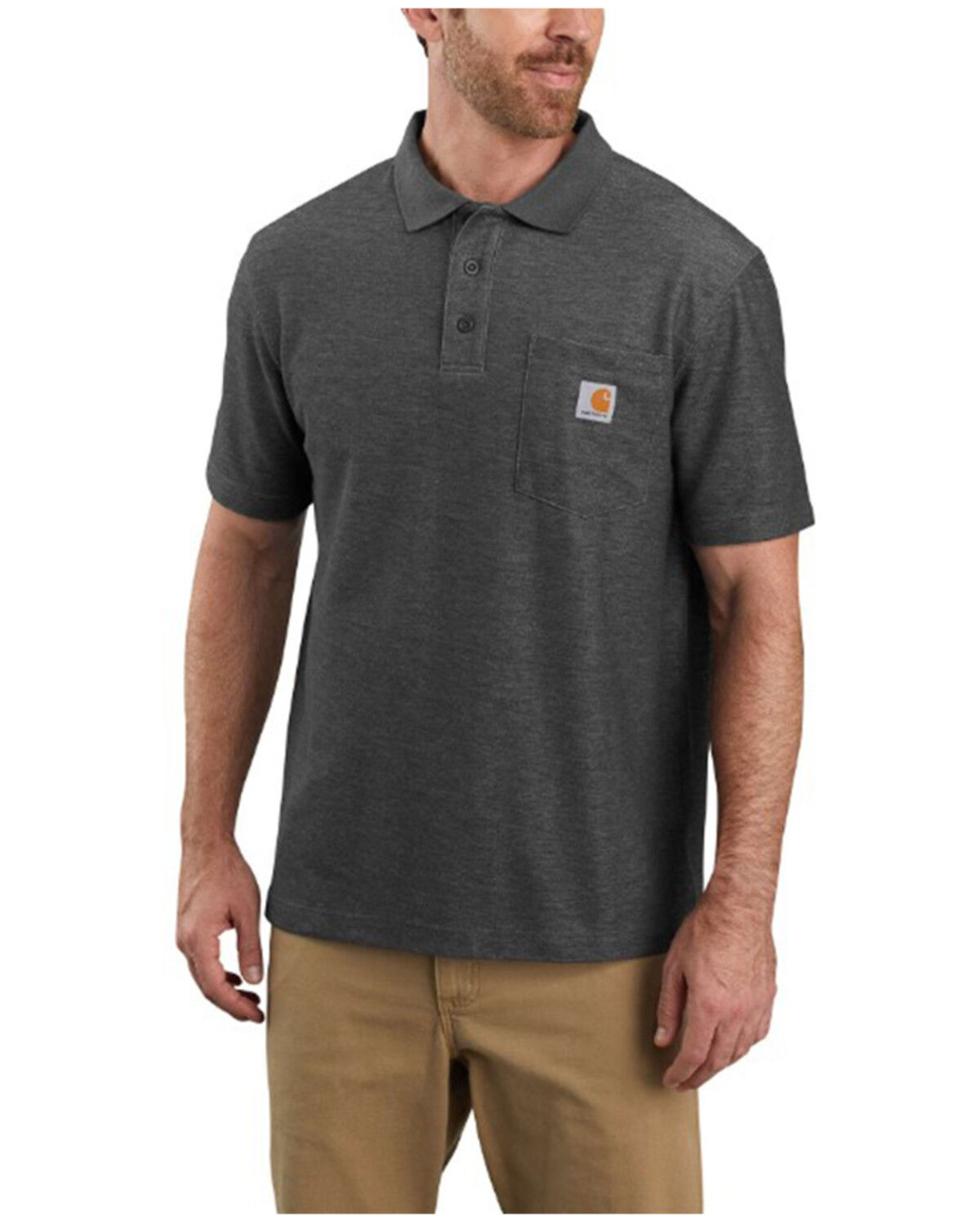 Image #1 - Carhartt Men's Loose Fit Midweight Short Sleeve Button-Down Polo Shirt - Tall, Heather Grey, hi-res