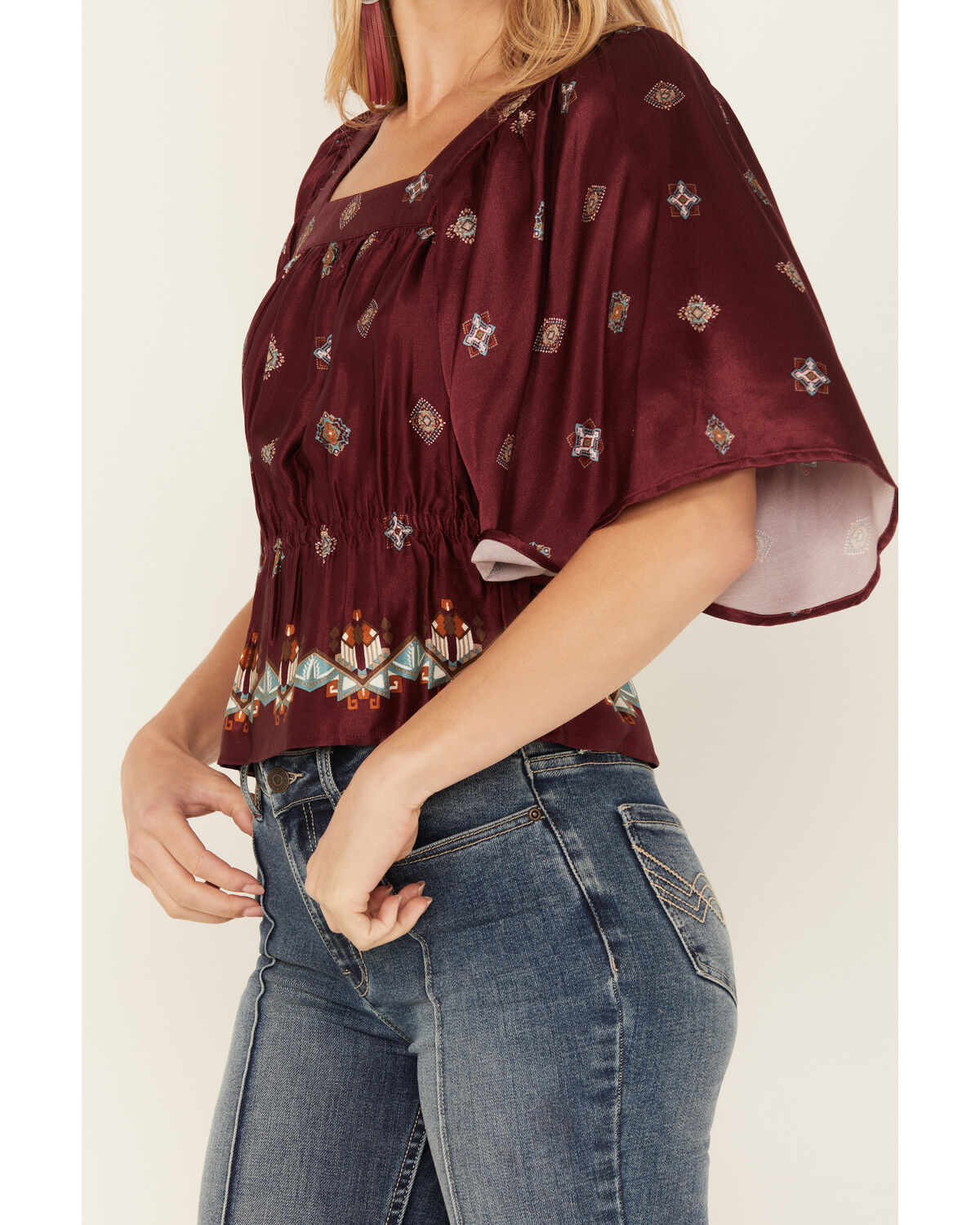 Image #3 - Shyanne Women's Satin Butterfly Sleeve Top, Maroon, hi-res
