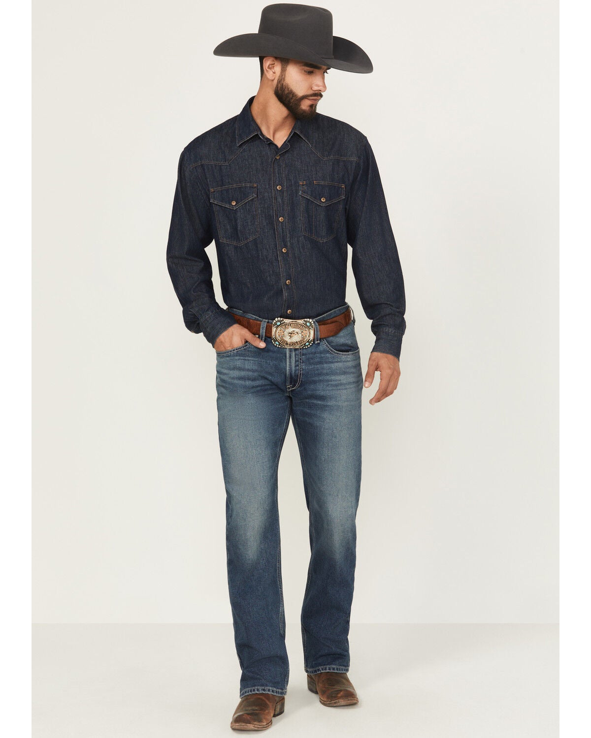Image #1 - Ariat Men's M4 Silas Dayne Medium Wash Relaxed Bootcut Stretch Denim Jeans - Big, Medium Wash, hi-res