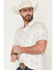 Image #2 - Rock & Roll Denim Men's Steer Skull Print Short Sleeve Button-Down Stretch Polo, Natural, hi-res