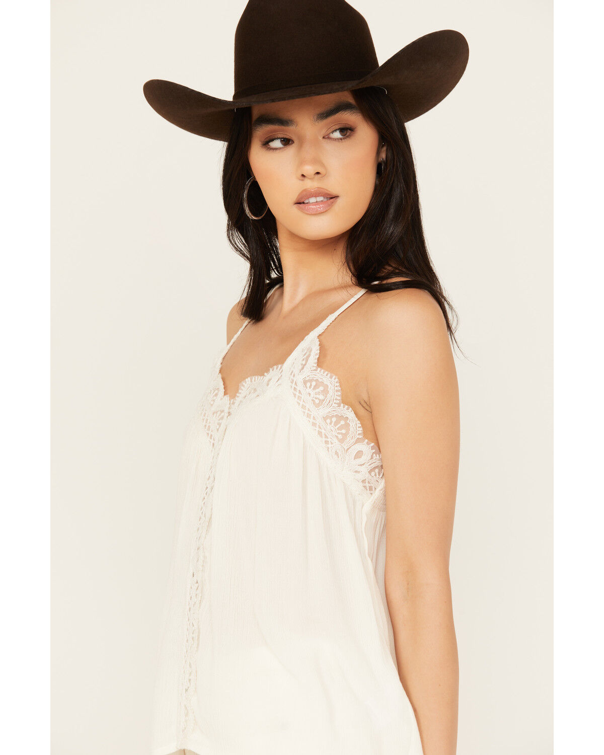 Image #2 - Shyanne Women's Lace Trim Cami, Cream, hi-res