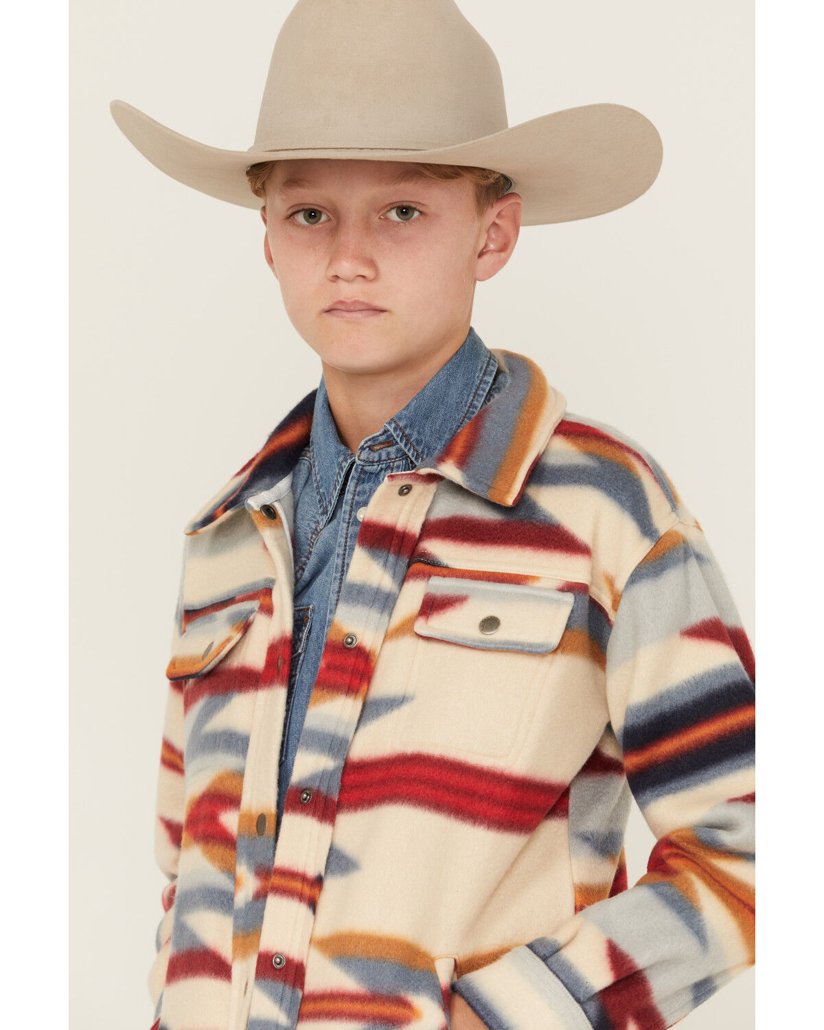Image #2 - Fornia Boys' Southwestern Print Snap Shacket, Red, hi-res