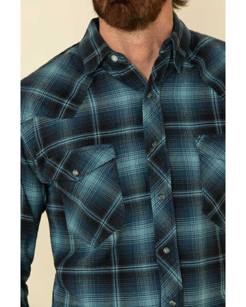 Image #4 - Resistol Men's Ombre Large Plaid Print Long Sleeve Western Snap Shirt , Blue, hi-res