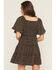 Image #4 - Yura Women's Floral Print Short Sleeve Smocked Mini Dress, Black, hi-res