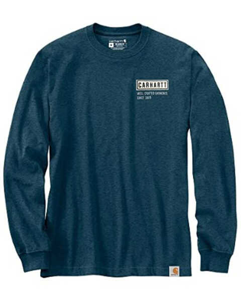 Carhartt Men's Relaxed Fit Heavyweight Long-Sleeve Crafted Graphic T-Shirt, Dark Blue, hi-res