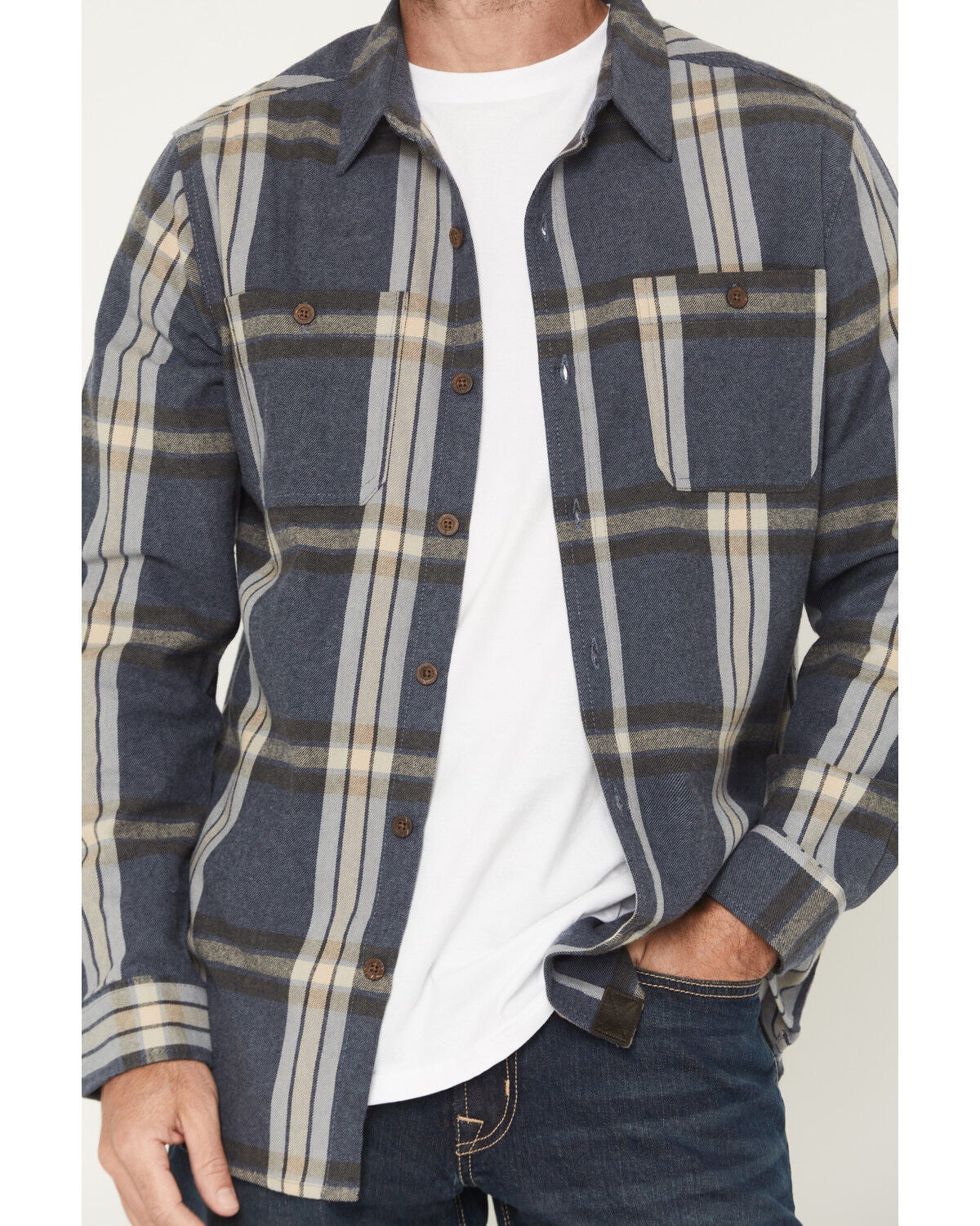 Image #3 - Dakota Grizzly Men's Grant Plaid Print Long Sleeve Button-Down Flannel Shirt, Blue, hi-res