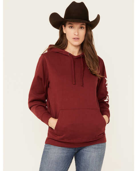 Image #1 - Ariat Women's R.E.A.L Embroidered Logo Hoodie, Burgundy, hi-res