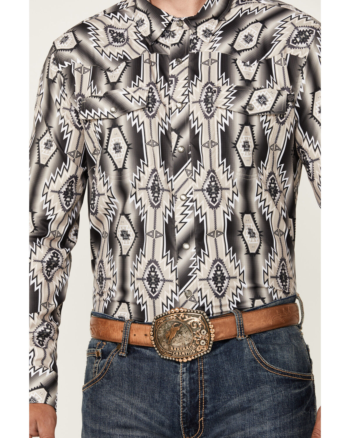 Image #3 - Rock & Roll Denim Men's Tek Southwestern Print Long Sleeve Snap Western Shirt, Brown, hi-res