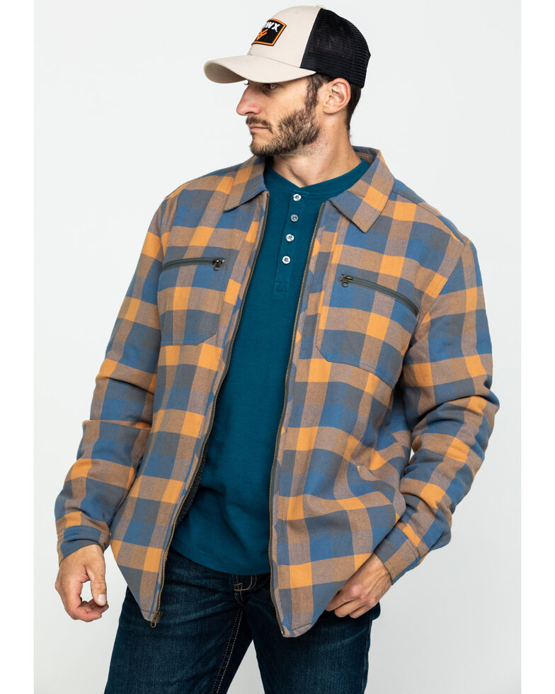 Hawx Men's Khaki Sherpa Lined Plaid Zip Front Work Shirt Jacket , Beige/khaki, hi-res