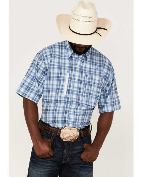 Image #1 - Ariat Men's VentTEK Dutch Plaid Short Sleeve Button Down Western Shirt , Blue, hi-res