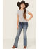 Image #3 - Grace In LA Girls' Medium Wash Floral Embroidered Faux Flap Pocket Bootcut Stretch Denim Jeans, Blue, hi-res