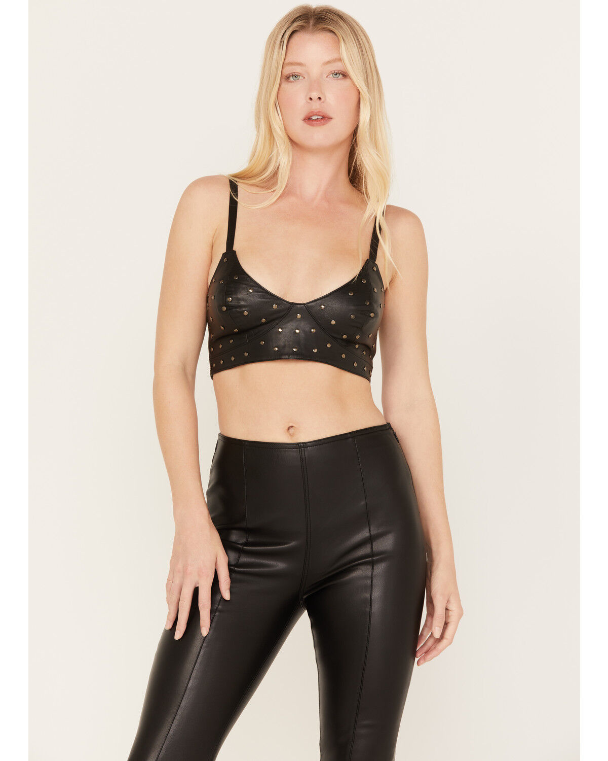 Image #1 - Any Old Iron Women's Studded Leather Bralette, Black, hi-res