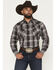 Image #1 - Ely Walker Men's Plaid Print Long Sleeve Pearl Snap Western Shirt - Tall, Black, hi-res