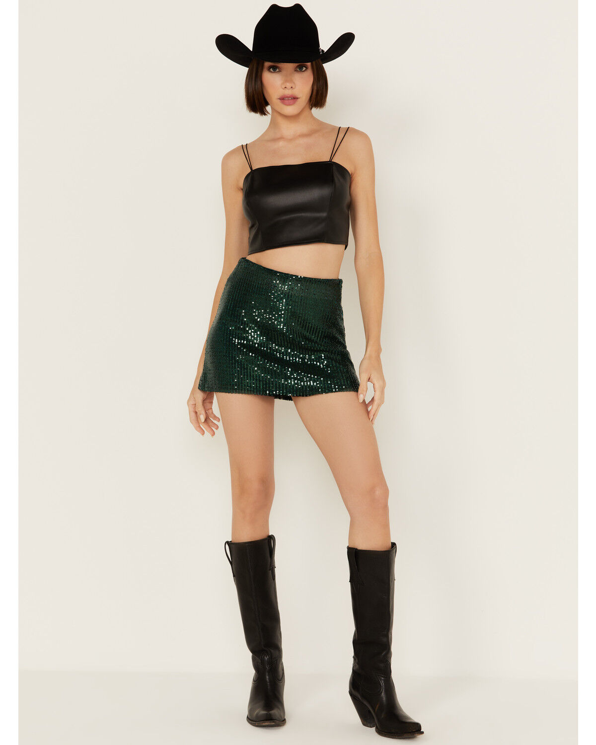 Image #1 - Show Me Your Mumu Women's All Night Sequins Skort, Dark Green, hi-res