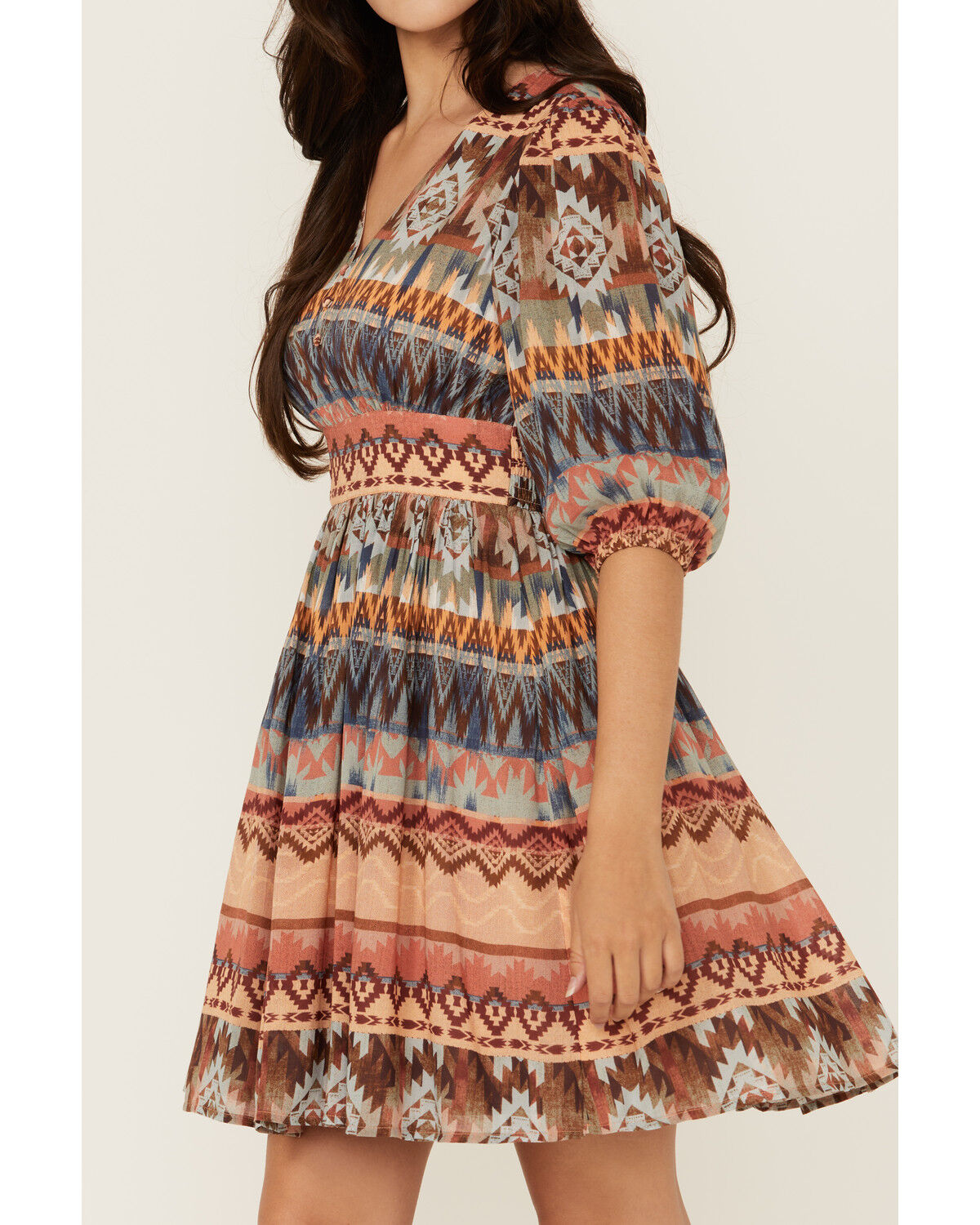 Image #3 - Shyanne Women's Southwestern Print Long Sleeve Mini Dress, Navy, hi-res