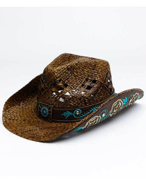 Shyanne Women's Mena Concho Straw Cowboy Hat, Natural, hi-res