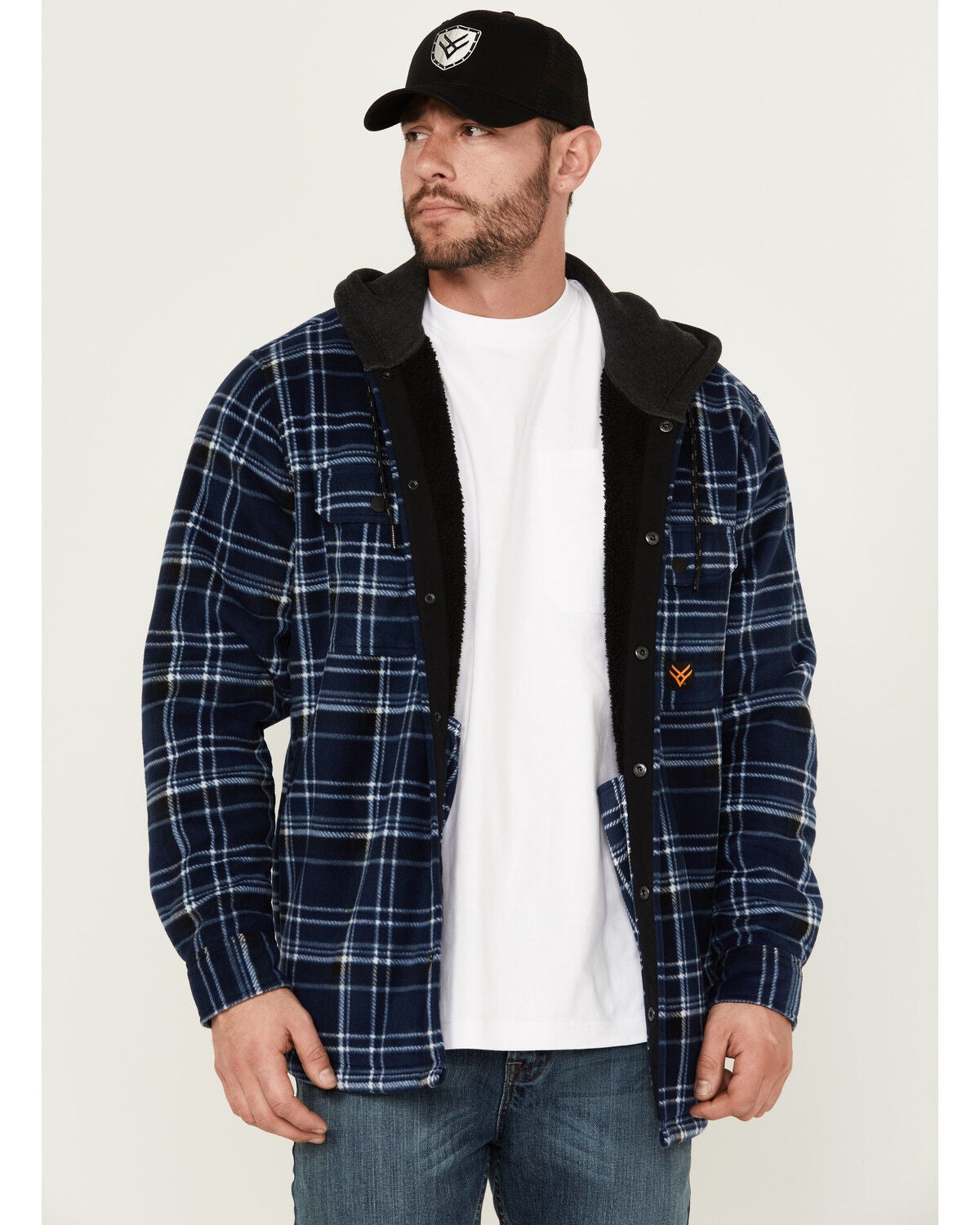 Hawx Men's Hooded Printed Polar Fleece Jacket, Navy, hi-res