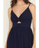 Image #3 - Angie Women's Embroidered Knot Front Midi Dress, Navy, hi-res