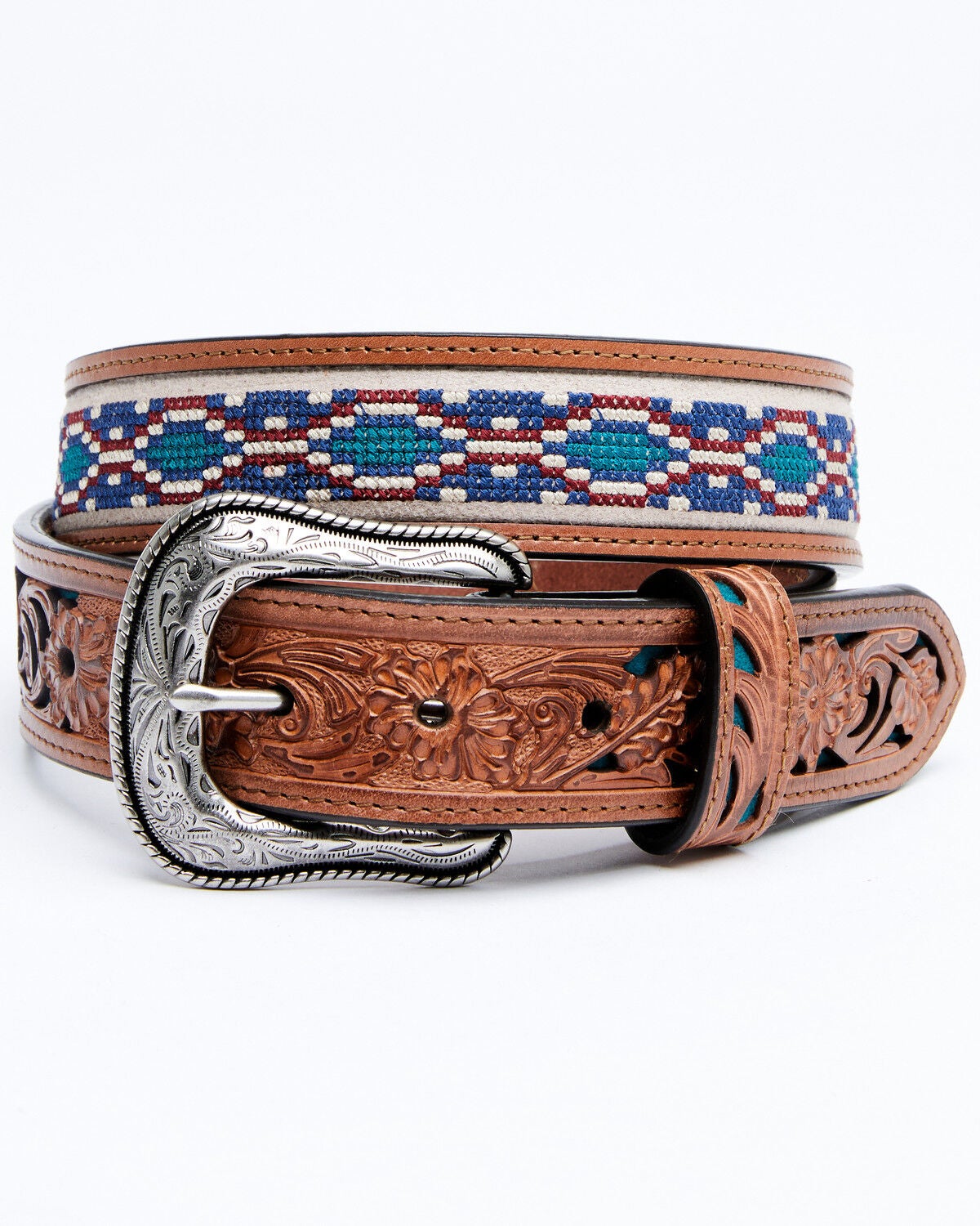 Cody James Men's Cross Stitch Western Belt, Chocolate, hi-res