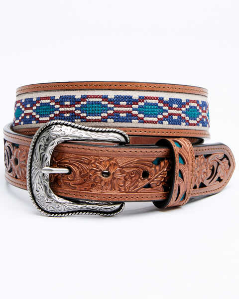 Image #1 - Cody James Men's Multicolor Cross Stitch Western Belt, Chocolate, hi-res