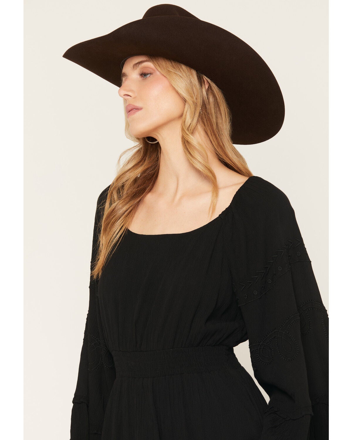 Image #2 - Shyanne Women's Highlands Embroidered Long Bell Sleeve Mini Dress, Black, hi-res