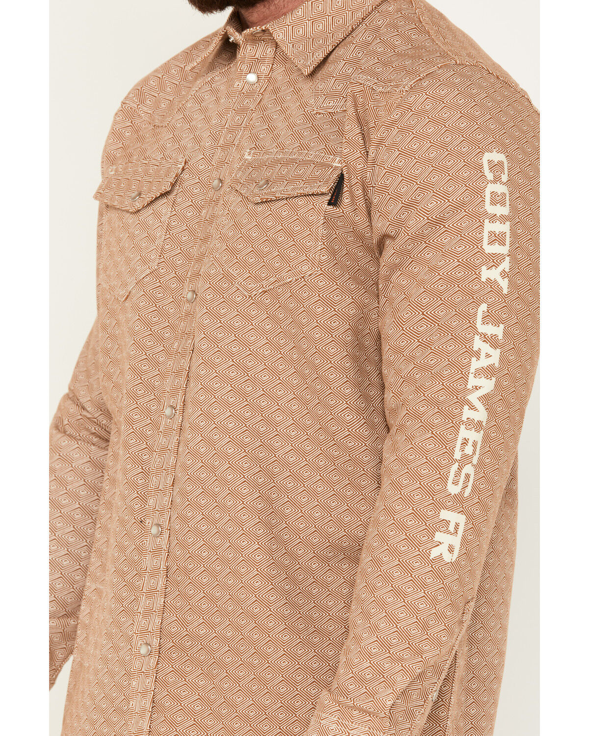 Image #3 - Cody James Men's FR Printed Logo Long Sleeve Midweight Pearl Snap Work Shirt, Rust Copper, hi-res
