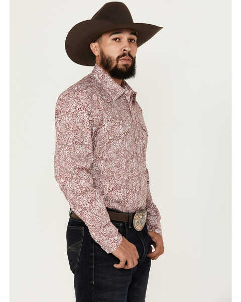 Image #2 - Roper Men's Amarillo Paisley Print Long Sleeve Pearl Snap Stretch Western Shirt , Red, hi-res