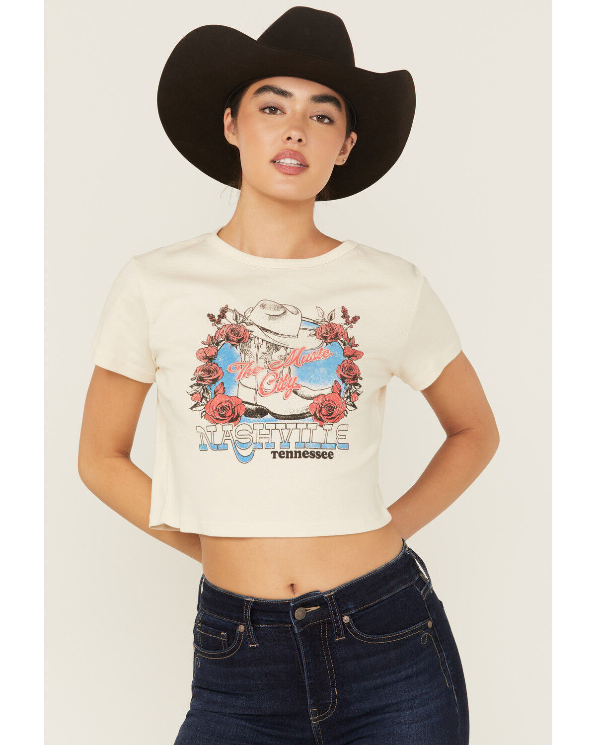 Image #1 - Girl Dangerous Women's Nashville Boot Short Sleeve Baby Tee, Natural, hi-res