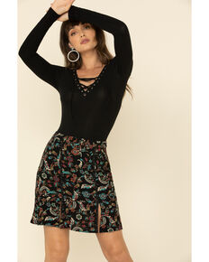 Idyllwind Women's Floral Side Step Printed Skirt, Black, hi-res