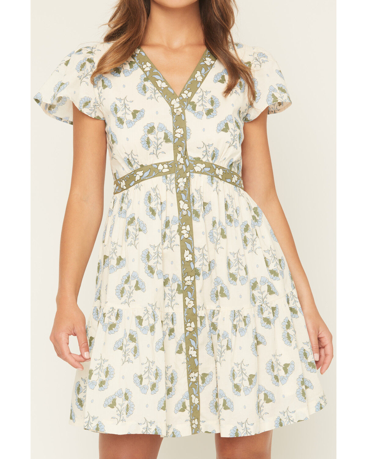 Image #3 - Bila Women's Monaco Floral Border Short Sleeve Mini Dress, Sage, hi-res