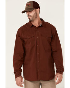 Hawx Men's Solid Mahogany Twill Snap Long Sleeve Work Shirt - Tall , Mahogany, hi-res