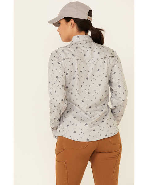 Image #4 - Hooey Women's Star Print Habitat Sol Lightweight Long Sleeve Pearl Snap Western Core Shirt , Grey, hi-res